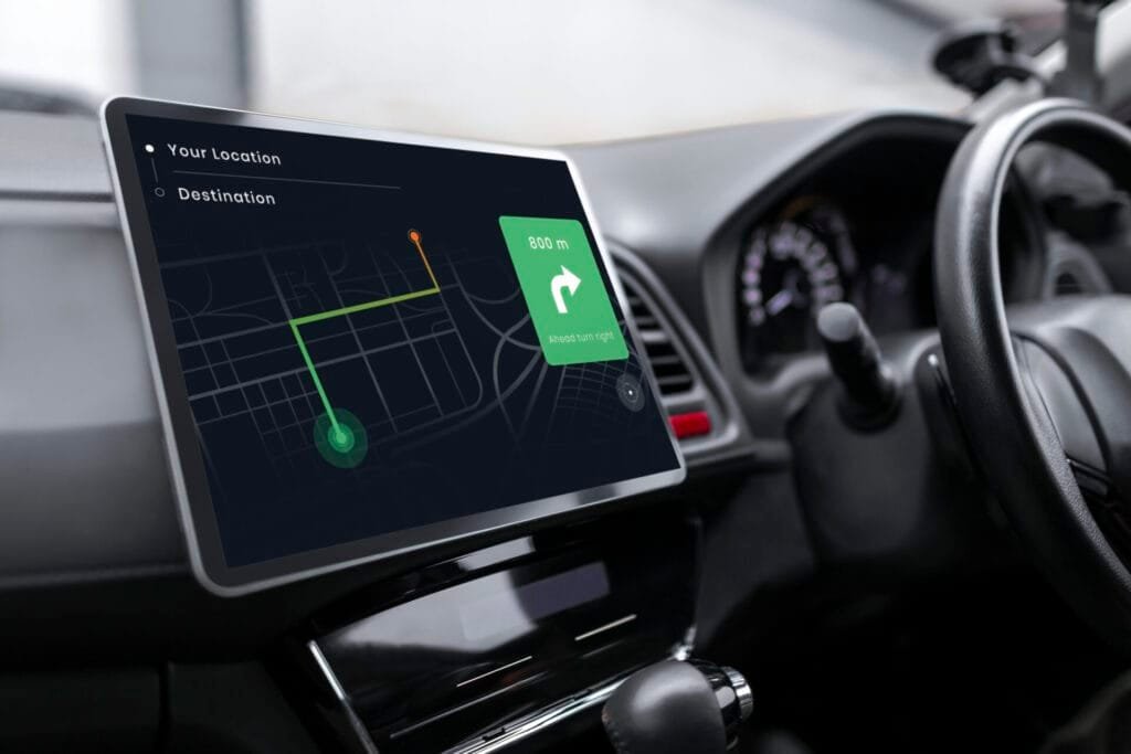 Bil GPS viser rutevejledning på skærm
