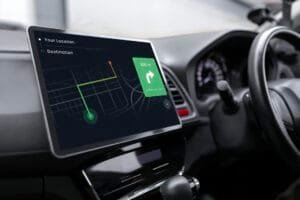Bil GPS viser rutevejledning på skærm