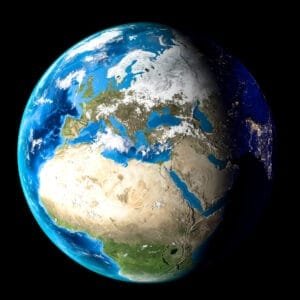 Jorden set fra rummet med Afrika og Europa