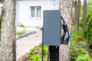 Elbil oplader installeret ved hus i have